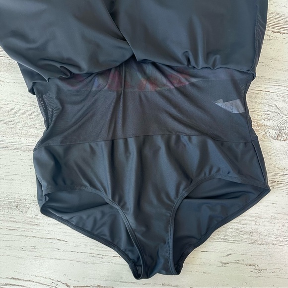 MEETCURVE Tie-Front V Neck Skirted Tummy Control One Piece Swimsuit Dress XL - Picture 10 of 12